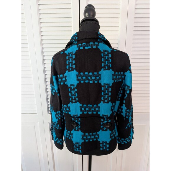 Eccoci Wool/Cashmere Jacket Womens 10 Turquoise Black Plaid Double Breasted Chic - Picture 9 of 13